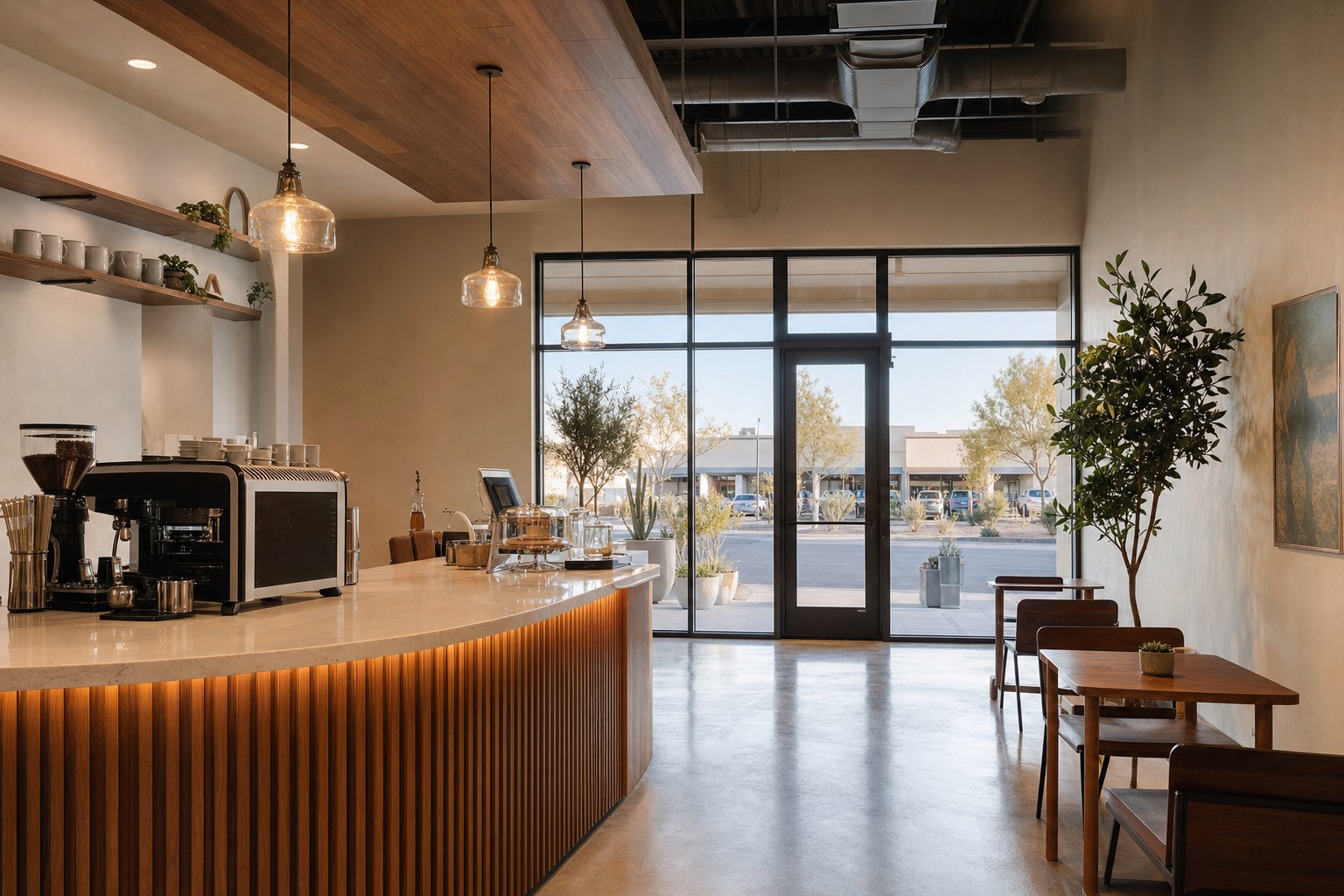 Completed café counter and customer area