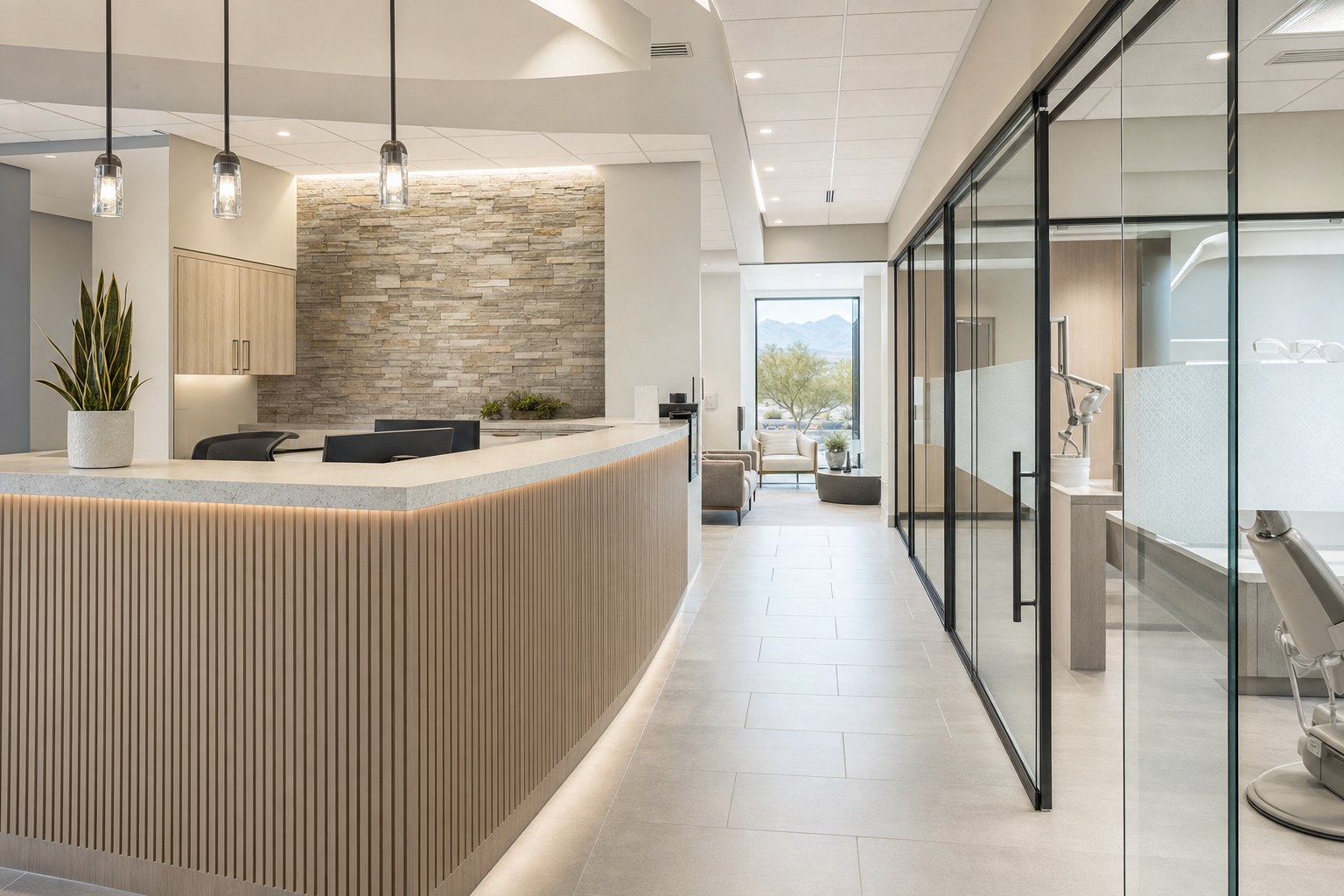 Finished commercial dental suite with reception area